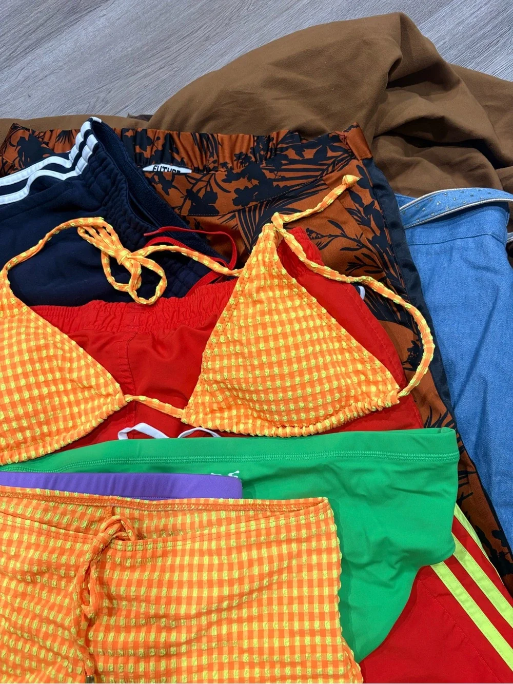 Women’s Orange Checked gingham boy Short bikini Size M